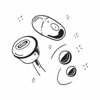 Wireless earbuds with holographic sound controls hovering concept as A pair of wireless earbuds rest on a white surface with holographic sound controls floating just above The sce Cleans vector