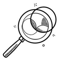 Venn diagram with a magnifying glass concept as A Venn diagram icon with a magnifying glass focusing on the overlapping area isolated on a white background This design represents Cleans Set 2 vector