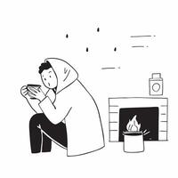 Woman sipping hot chocolate while wrapped in a blanket by the fireplace concept as A candid shot of a woman sipping hot chocolate while wrapped in a blanket by the fireplace The c Cleans vector