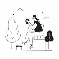 Young woman enjoying a smoothie while sitting on a park bench concept as A candid shot of a young woman enjoying a smoothie while sitting on a park bench The camera captures the p Cleans vector