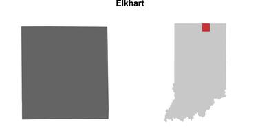 Elkhart County, Indiana blank outline map set vector