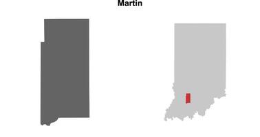 Martin County, Indiana blank outline map set vector