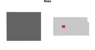 Ness County, Kansas blank outline map set vector