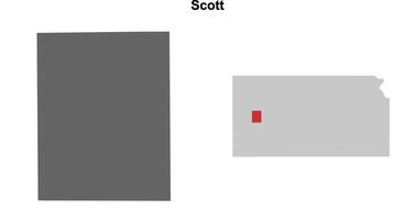 Scott County, Kansas blank outline map set vector