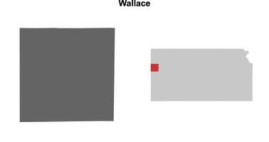 Wallace County, Kansas blank outline map set vector