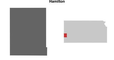 Hamilton County, Kansas blank outline map set vector