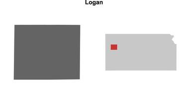 Logan County, Kansas blank outline map set vector