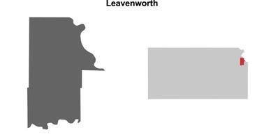Leavenworth County, Kansas blank outline map set vector