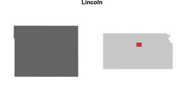 Lincoln County, Kansas blank outline map set vector