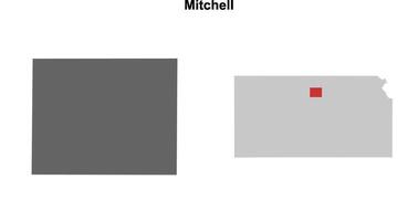Mitchell County, Kansas blank outline map set vector