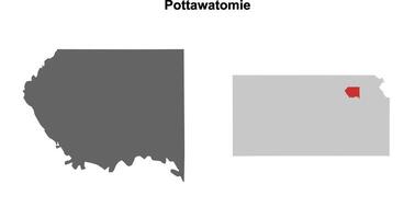 Pottawatomie County, Kansas blank outline map set vector