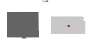 Rice County, Kansas blank outline map set vector