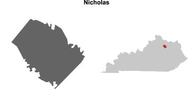 Nicholas County, Kentucky blank outline map set vector