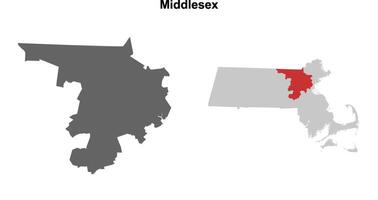 Middlesex County, Massachusetts blank outline map set vector
