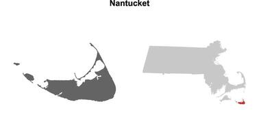 Nantucket County, Massachusetts blank outline map set vector