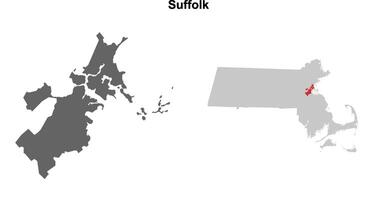 Suffolk County, Massachusetts blank outline map set vector
