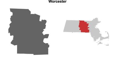 Worcester County, Massachusetts blank outline map set vector