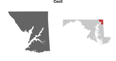Cecil County, Maryland blank outline map set vector