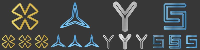Line logo design collection - clover, triangle, Y and S letter vector