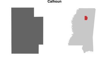 Calhoun County, Mississippi blank outline map set vector