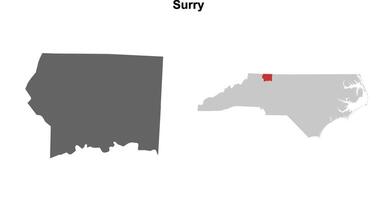 Surry County, North Carolina blank outline map set vector