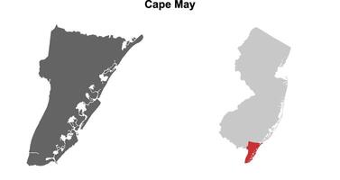 Cape May County, New Jersey blank outline map set vector