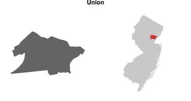 Union County, New Jersey blank outline map set vector
