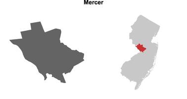 Mercer County, New Jersey blank outline map set vector