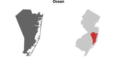 Ocean County, New Jersey blank outline map set vector