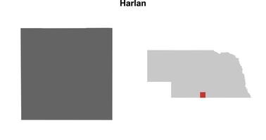 Harlan County, Nebraska blank outline map set vector
