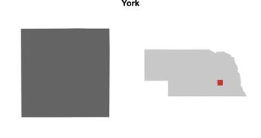 York County, Nebraska blank outline map set vector