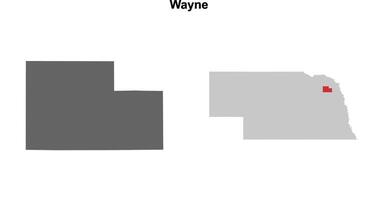 Wayne County, Nebraska blank outline map set vector