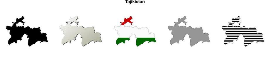 Tajikistan outline map set vector