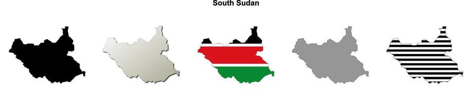 South Sudan outline map set vector