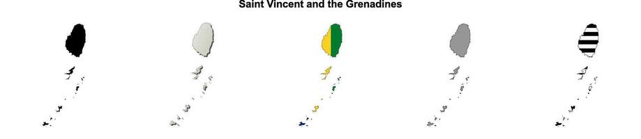 Saint Vincent and the Grenadines outline map set vector