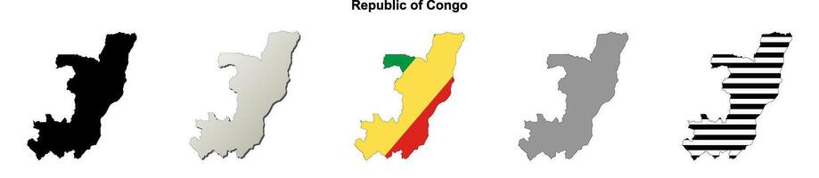 Republic of Congo outline map set vector