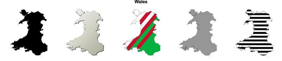Wales outline map set vector