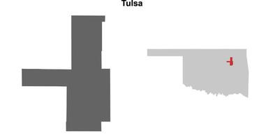 Tulsa County, Oklahoma blank outline map set vector