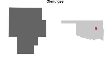 Okmulgee County, Oklahoma blank outline map set vector