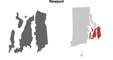 Newport County, Rhode Island blank outline map set vector