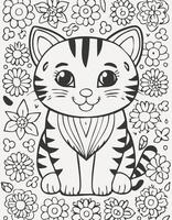 Cute Cat Kitten Coloring Kid Book Page in Black and White. Monochrome and Colored vector