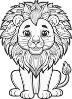Cute Lion Coloring Kid Book Page in Black and White. Monochrome and Colored vector