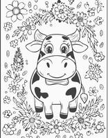 Cute Cow Mammal Coloring Kid Book Page in Black and White. Monochrome Colored Samples vector