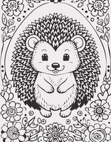 Cute Hedgehog Mammal Coloring Kid Book Page in Black and White. Monochrome and Colored vector