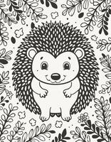 Cute Hedgehog Mammal Coloring Kid Book Page in Black and White. Monochrome Colored Samples vector