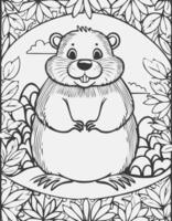 Cute Beaver Mammal Coloring Kid Book Page in Black White. Monochrome and Colored Samples vector