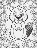 Cute Beaver Mammal Coloring Kid Book Page in Black and White. Monochrome and Samples vector