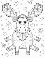 Cute Moose Mammal Coloring Kid Book Page in Black and White. Monochrome and Colored Samples vector