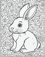 Cute Rabbit Bunny Mammal Coloring Kid Book in Black and White. Monochrome and Colored Samples vector