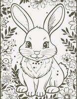Cute Rabbit Bunny Mammal Coloring Kid Book Page in Black and White. and Colored Samples vector